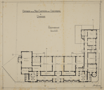 217248 Plattegrond van de begane grond van het Ooglijdersgasthuis (F.C. Dondersstraat 49) te Utrecht.N.B. Het adres ...